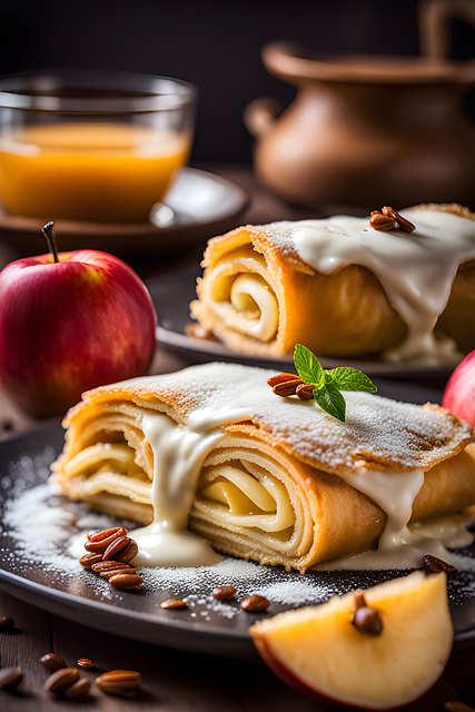 Apfelstrudel, Vanillesauce, Dessert