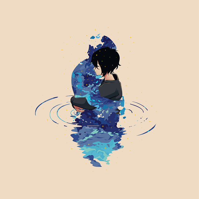 Mädchen, Umfassen, Wasser, Anime, Ruhe