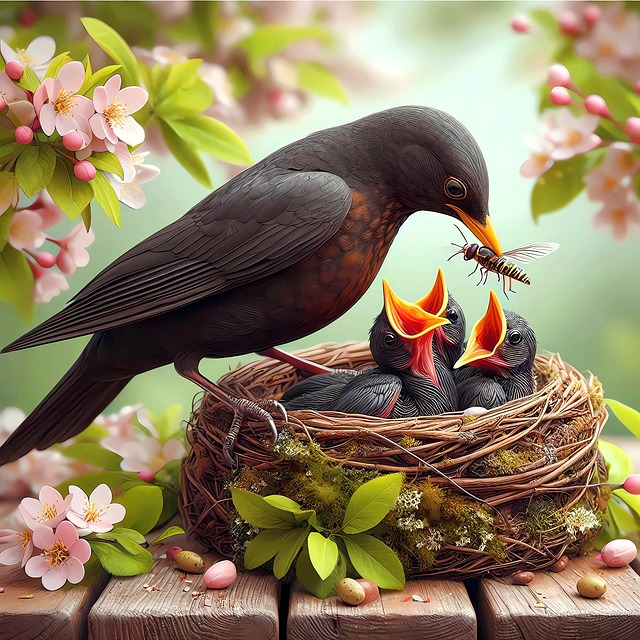 Free blackbird bird chicks spring illustration