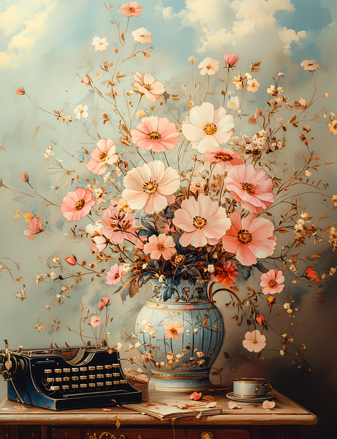 Free ai generated flowers typewriter illustration