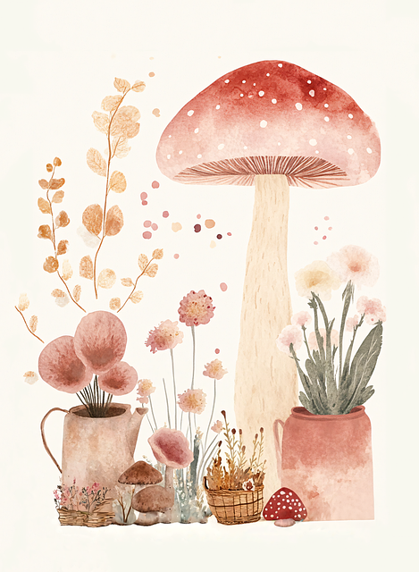 Free ai generated flowers mushrooms illustration