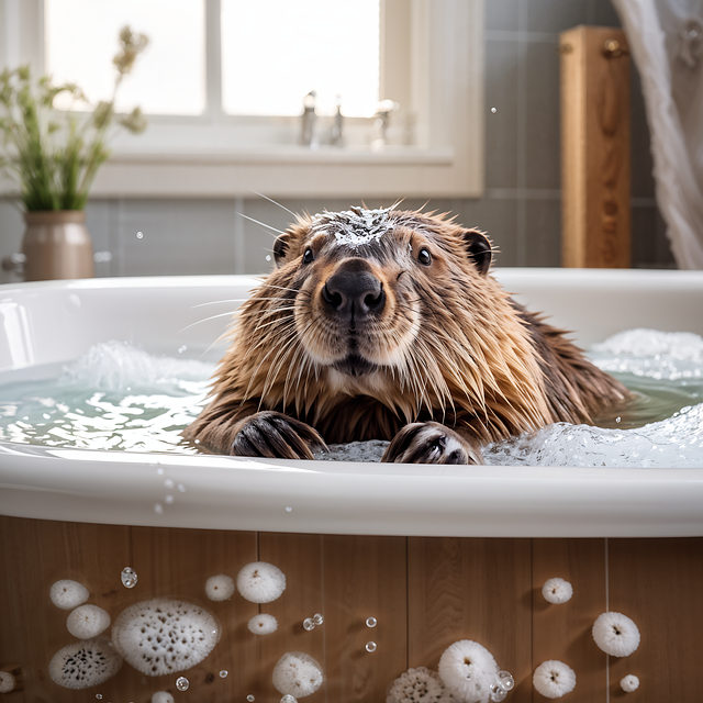 Free ai generated beaver bathtub illustration