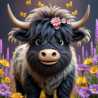 Free Highland Cow Cartoon illustration and picture
