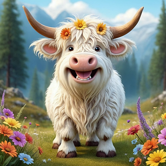 Free Highland Cow Cartoon illustration and picture