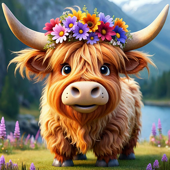 Free Highland Cow Cartoon illustration and picture
