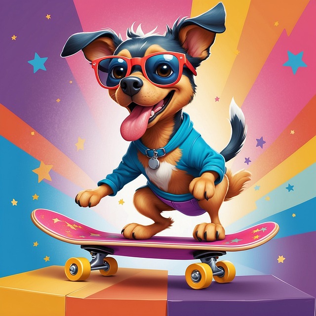 Free ai generated dog skateboard illustration