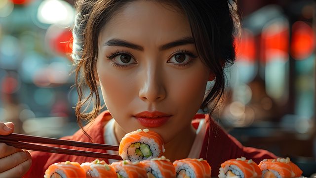Free ai generated woman sushi illustration
