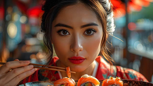 Free ai generated woman sushi illustration