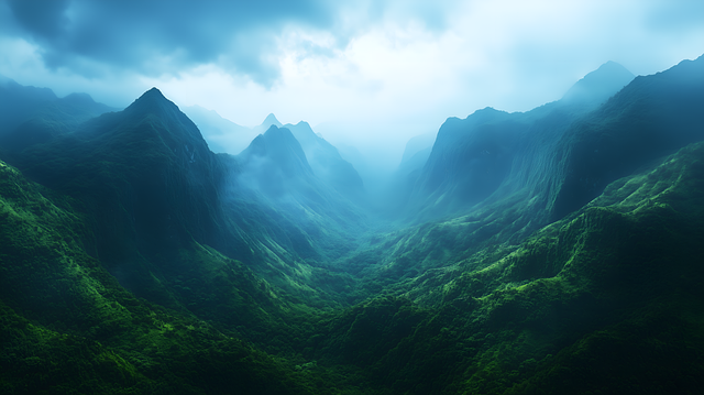 Ai Generiert, Berge, Wald, Wiese, Wolken