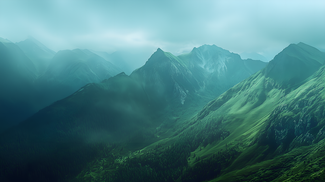 Ai Generiert, Berge, Oben, Wald, Wiese