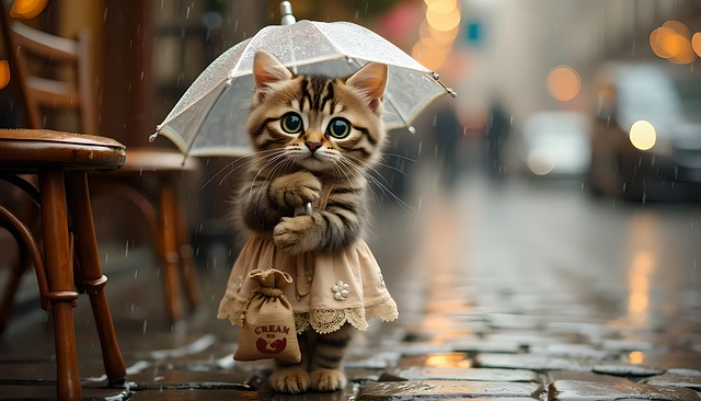 Free ai generated cat raining illustration