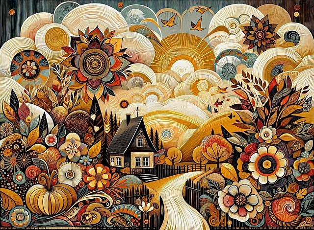 Free ai generated autumn landscape countryside cottage illustration