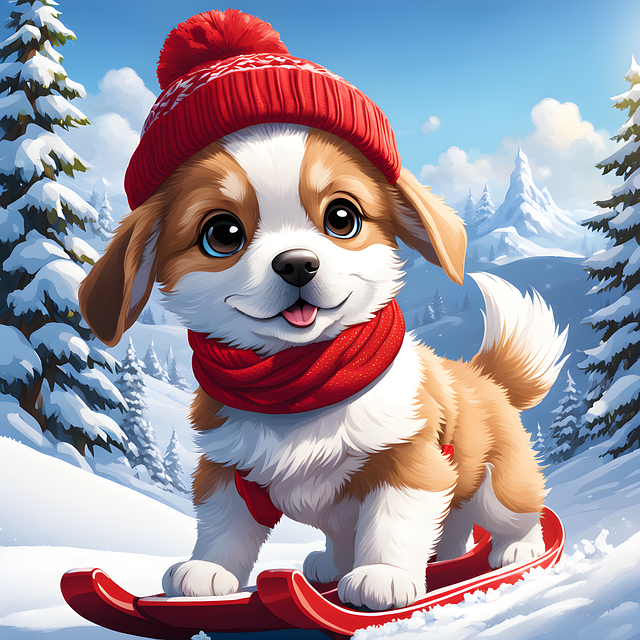 Free ai generated puppy winter illustration