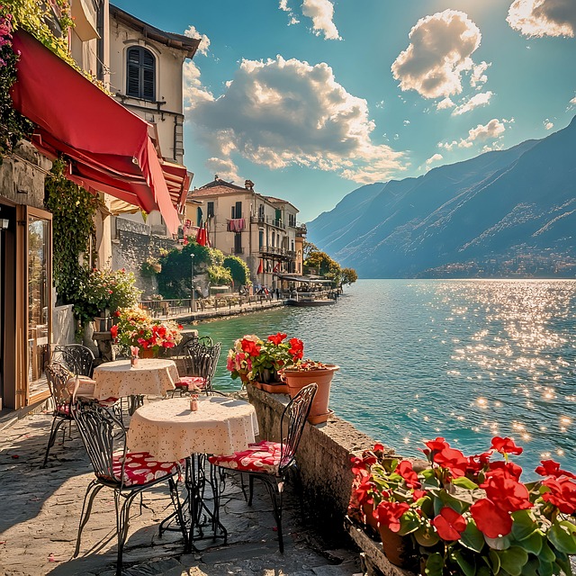 Free ai generated lakeside café illustration