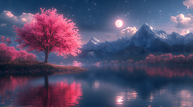 Free ai generated lake moon illustration