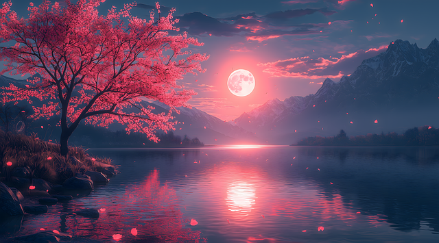 Free ai generated lake moon illustration
