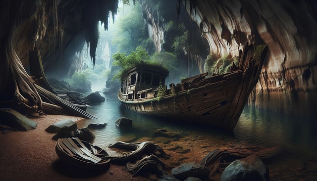 Free shipwreck cave ship illustration