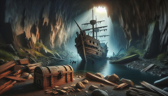 Free shipwreck cave ship illustration