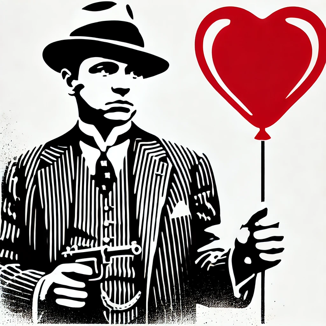 Free gangster heart balloon street art illustration
