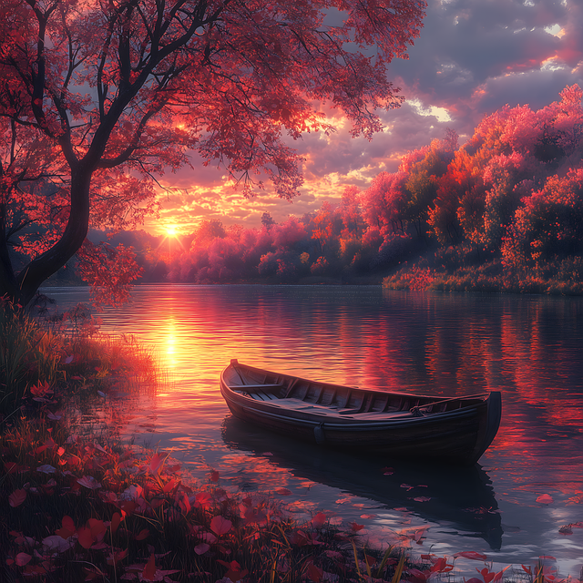 Download free HD stock image of Ai Generated Lake Free ai generated lake boat illustration