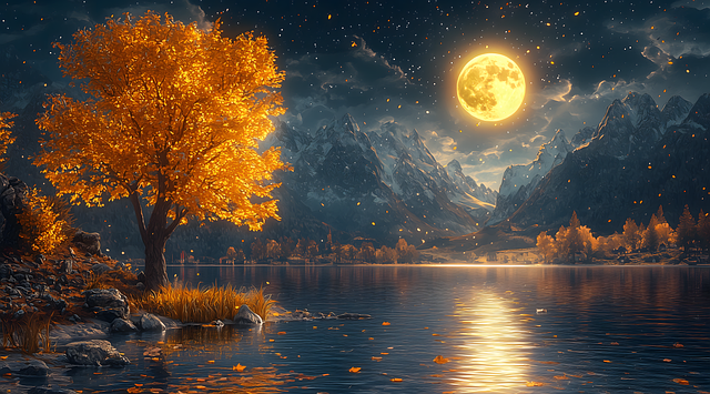 Free ai generated lake tree illustration