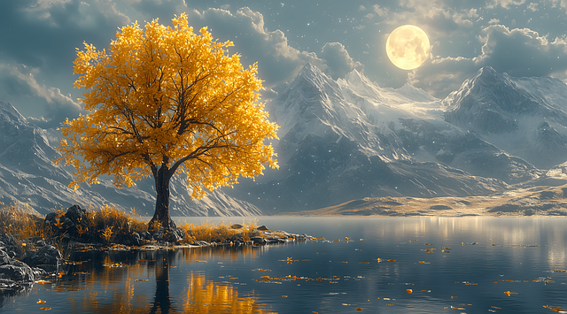 Free ai generated lake tree illustration