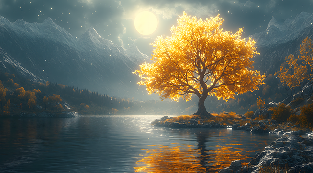 Free ai generated lake tree illustration