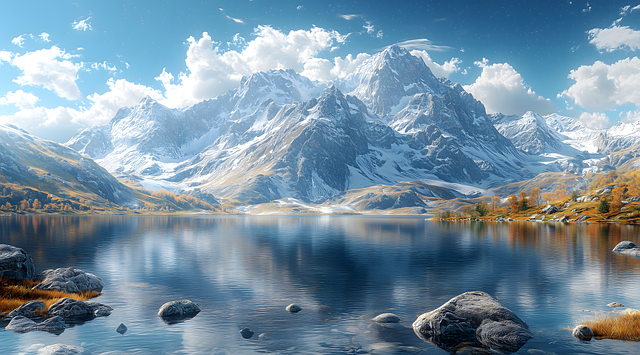 Free ai generated lake mountain illustration