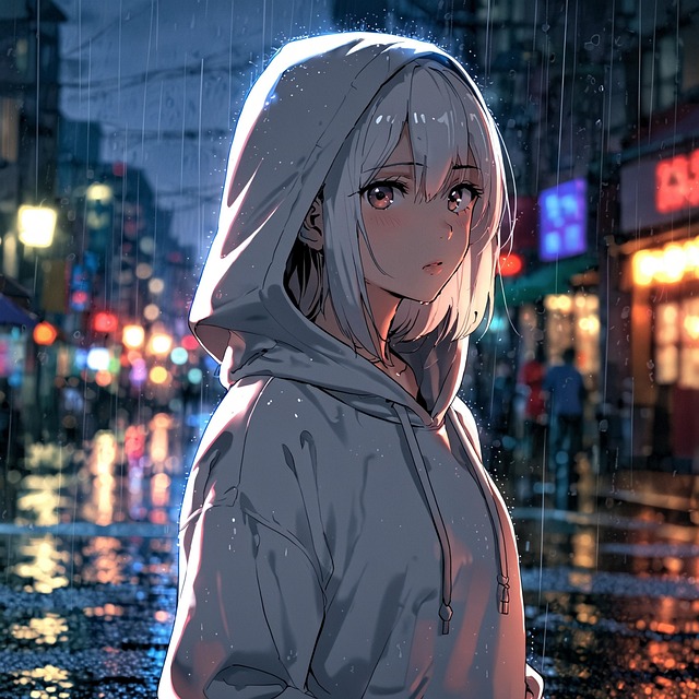 Meisje, Stad, Regenen, Nacht, Neon