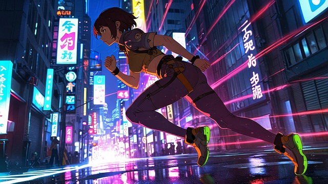 Ai Generado, Mujer, Cyberpunk, Corriendo