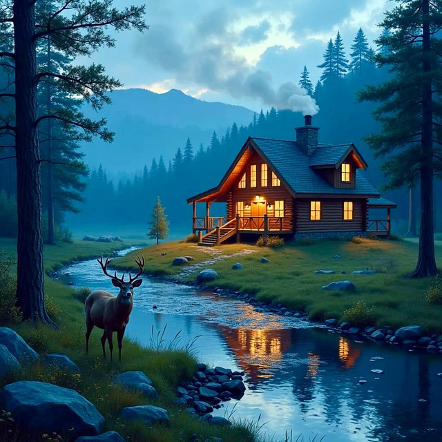 Download free HD stock image of Ai Generated Deer Free ai generated deer cabin illustration