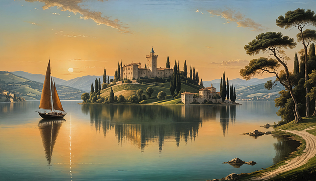 Free ai generated lake medieval illustration