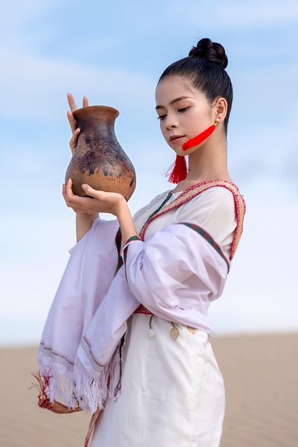 Frau, Asiatisch, Krug, Draußen