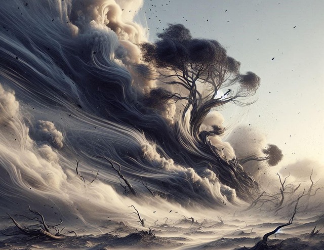 Free dust storm desolate landscape fading evening light illustration