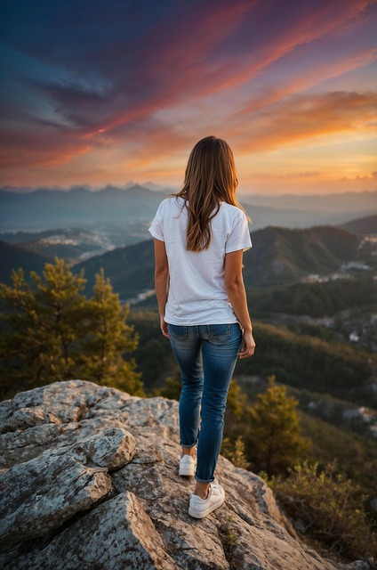 Free ai generated woman mountain illustration