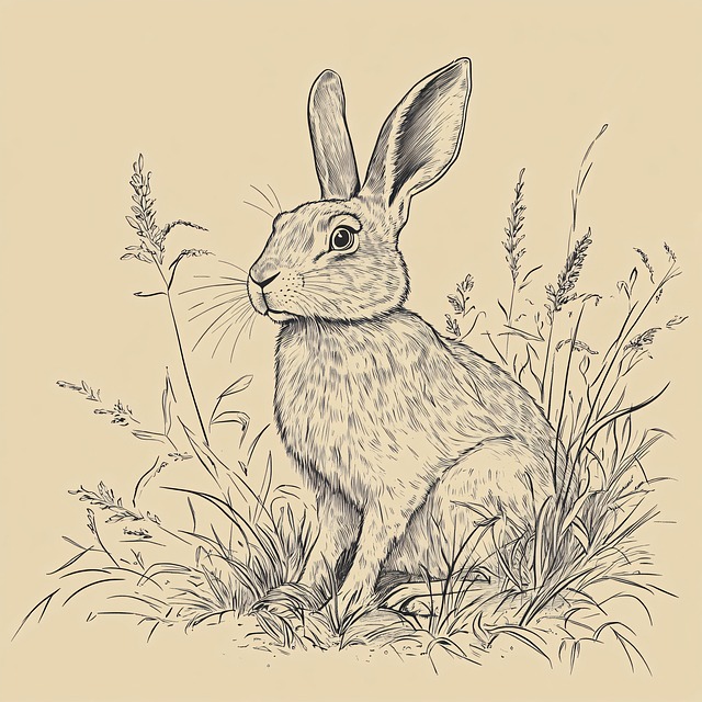 Free hare drawing black-and-white illustration