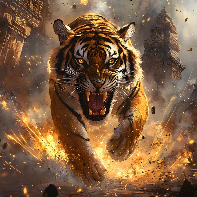 Free tiger charging tiger fierce tiger illustration