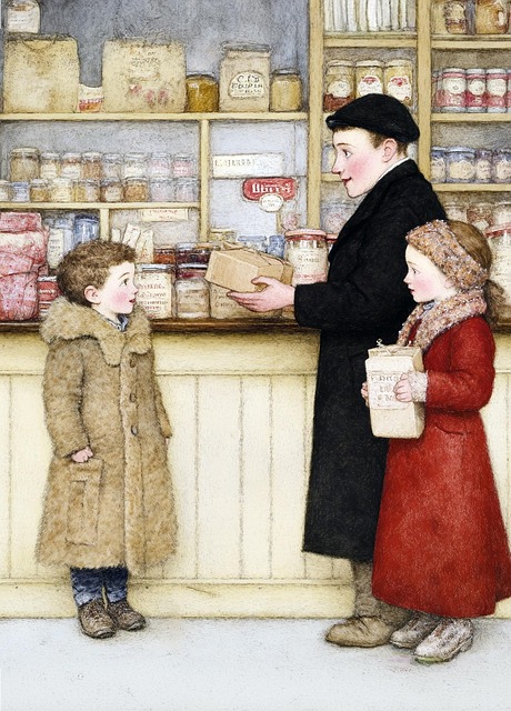 Free family shopping children winter coats illustration