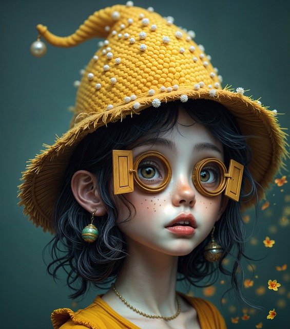 Free ai generated girl yellow hat illustration