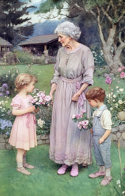 Free ai generated grandmother children illustration