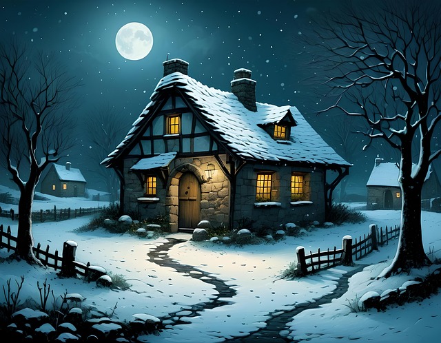 Download free HD stock image of Ai Generated Cottage Free ai generated cottage winter illustration