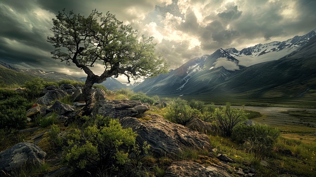 Free ai generated mountain tree illustration