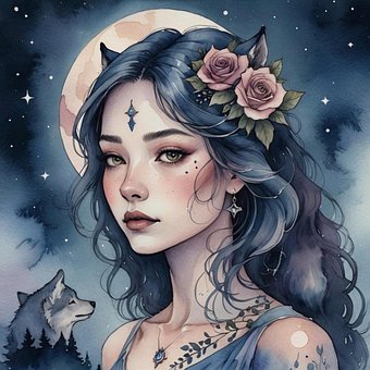 Wolf, Prinses, Waterverf, Rozen, Natuur