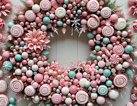Kerstmis, Lauwerkrans, Roze, Snoep, Aqua