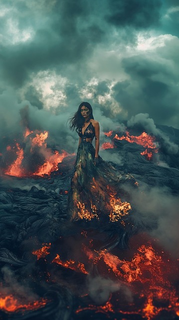 Free ai generated woman volcano illustration