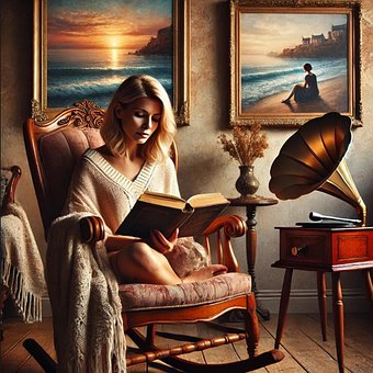 Ai Generado, Mujer, Sillón, Lee, Libro