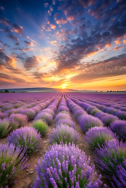 Free ai generated lavender field scenery illustration