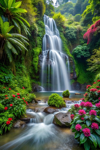 Download free HD stock image of Ai Generated Forest Free ai generated forest waterfall illustration