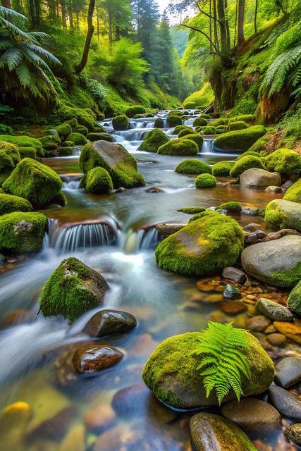 Free ai generated stream forest illustration
