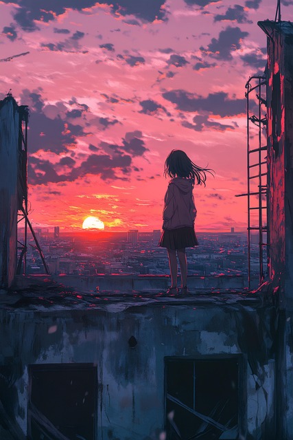 Free ai generated girl roof illustration